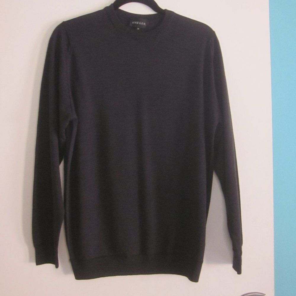 Jaeger British Superfine Wool Crewneck Sweater Womens Size M Dark Gray Knit Top